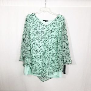 NEW Sara Michelle V-Neck Overlay Blouse Tunic Top, Size 2X, Green with Black